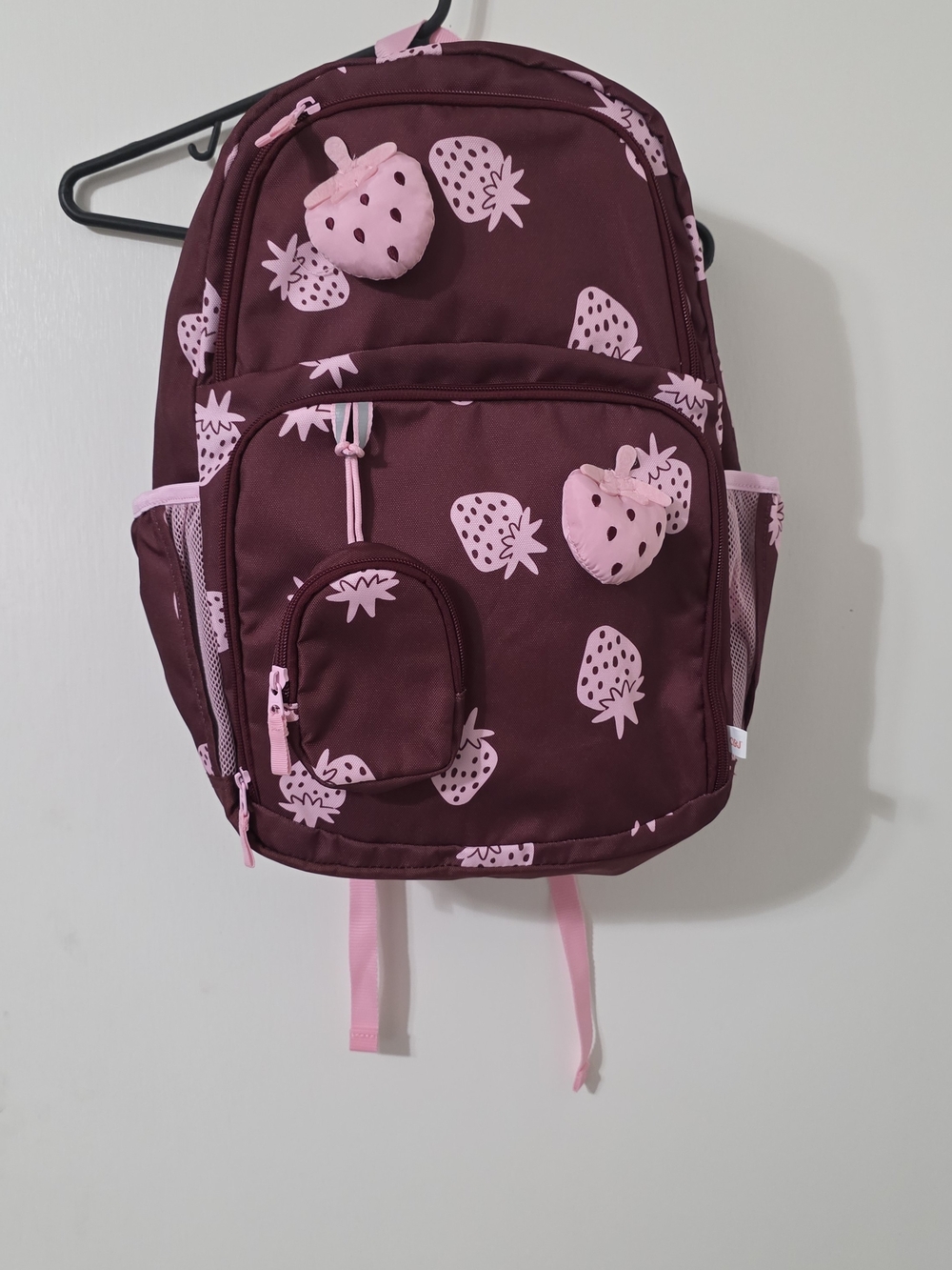 Cat & Jack Burgundy Backpack with Pink Strawberry Print